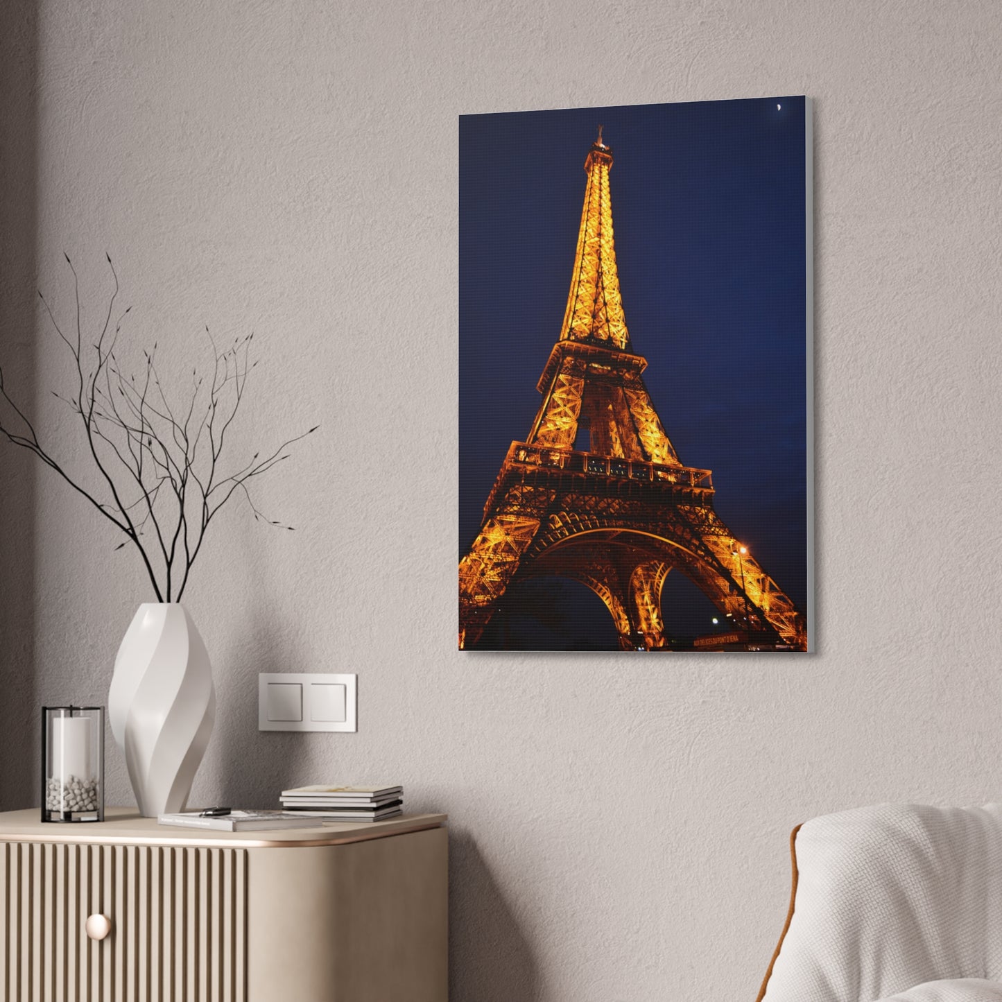 Eiffel Tower at Night Canvas | Paris Landmark Wall Art, Stretched Canvas