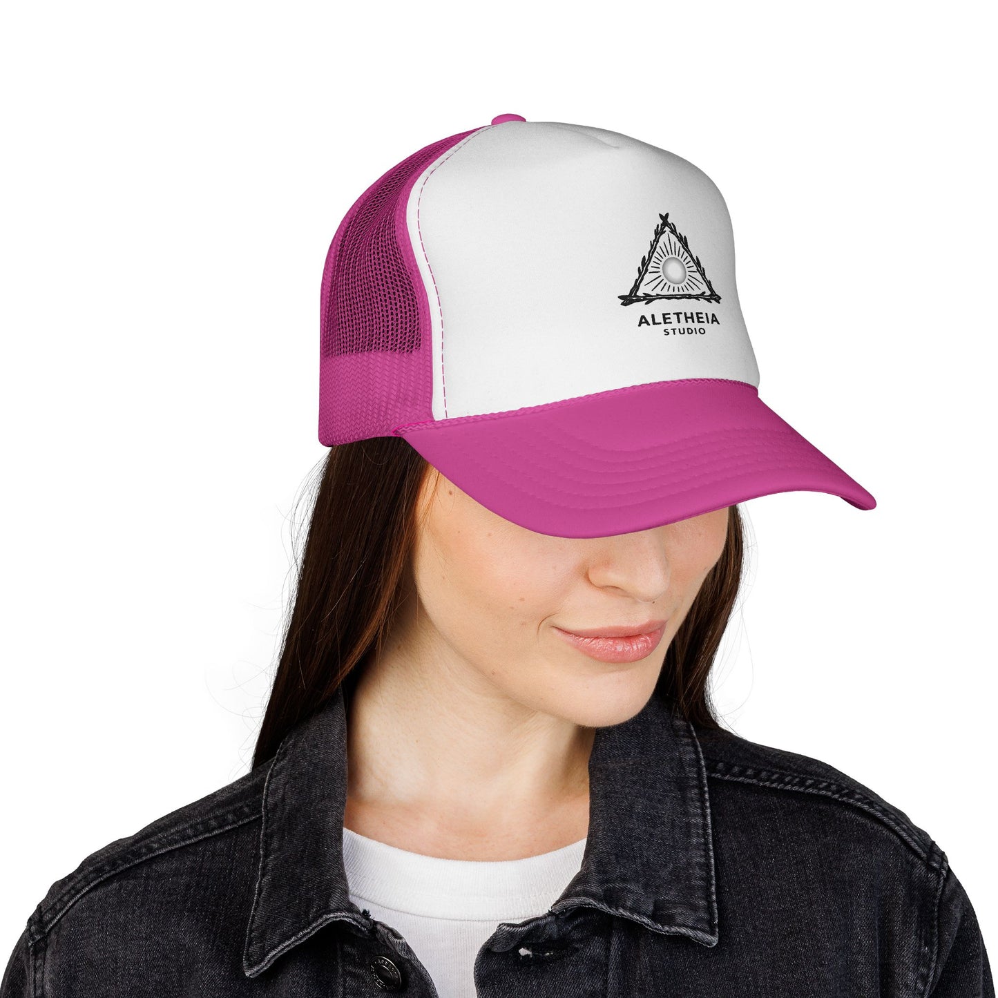 Aletheia Studio Trucker Hat — Minimal Triangle Logo Mesh Cap