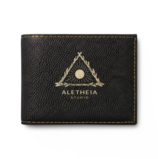 Aletheia Leather Bi-Fold Wallet — Classic Brown Flip Wallet with Logo