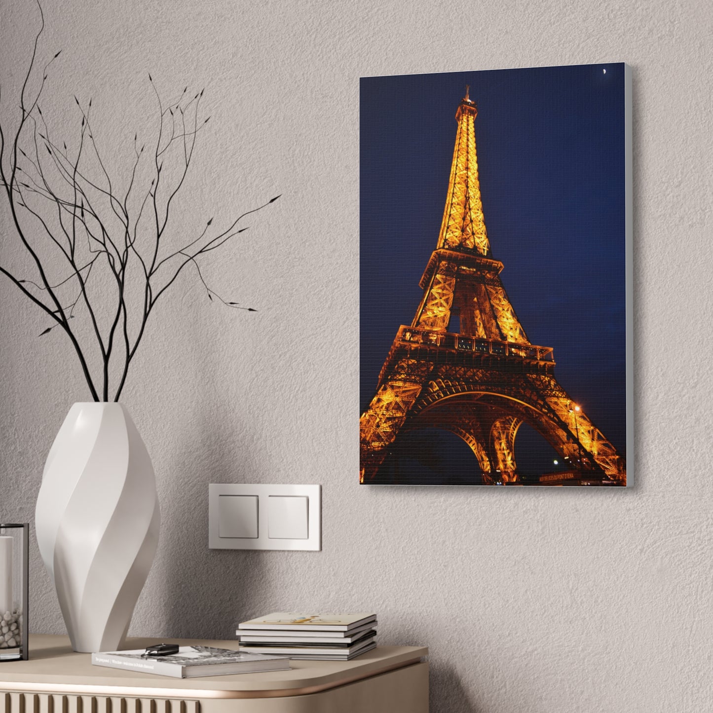 Eiffel Tower at Night Canvas | Paris Landmark Wall Art, Stretched Canvas