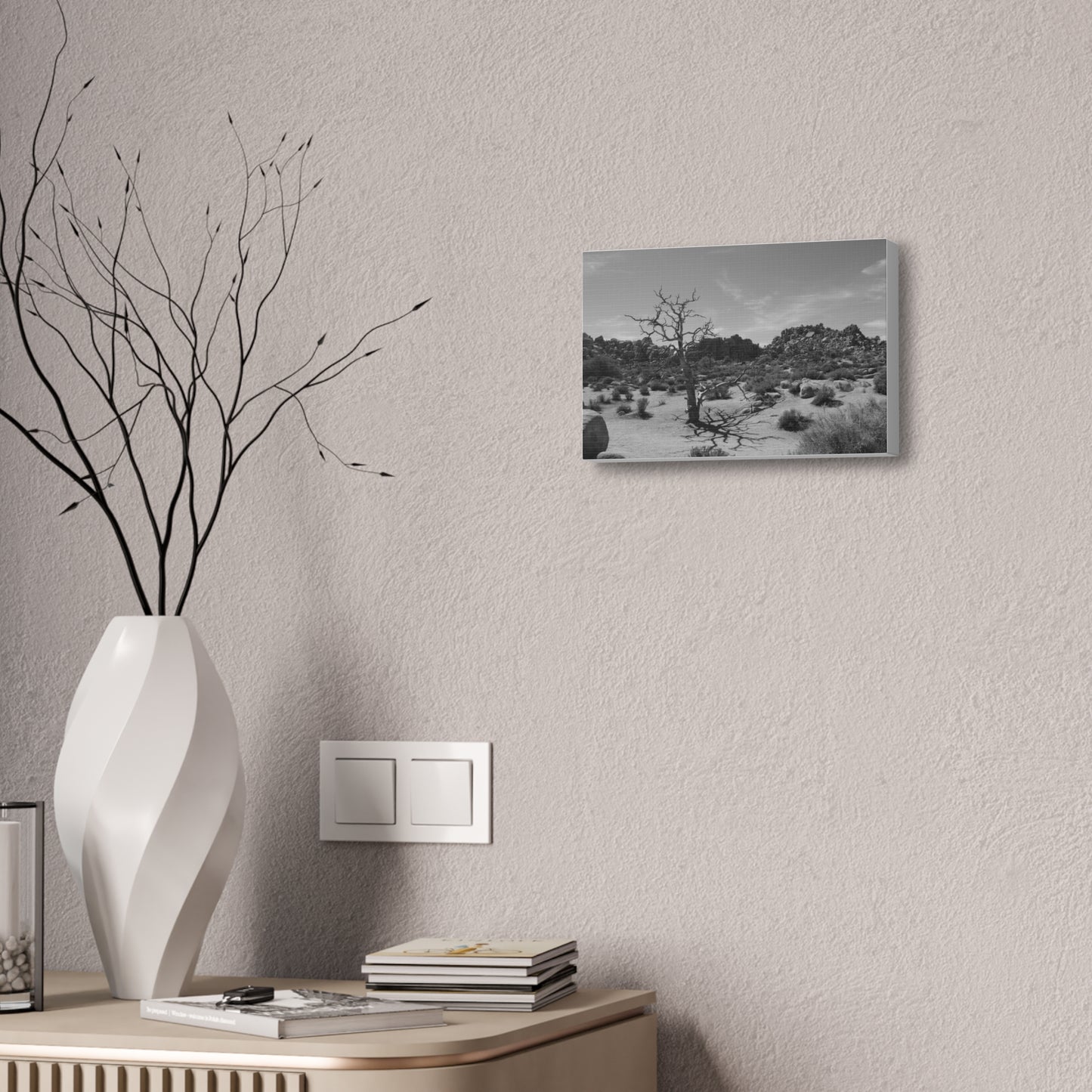 Desert Dead Tree Canvas Stretched 1.5'' | Black and White Landscape
