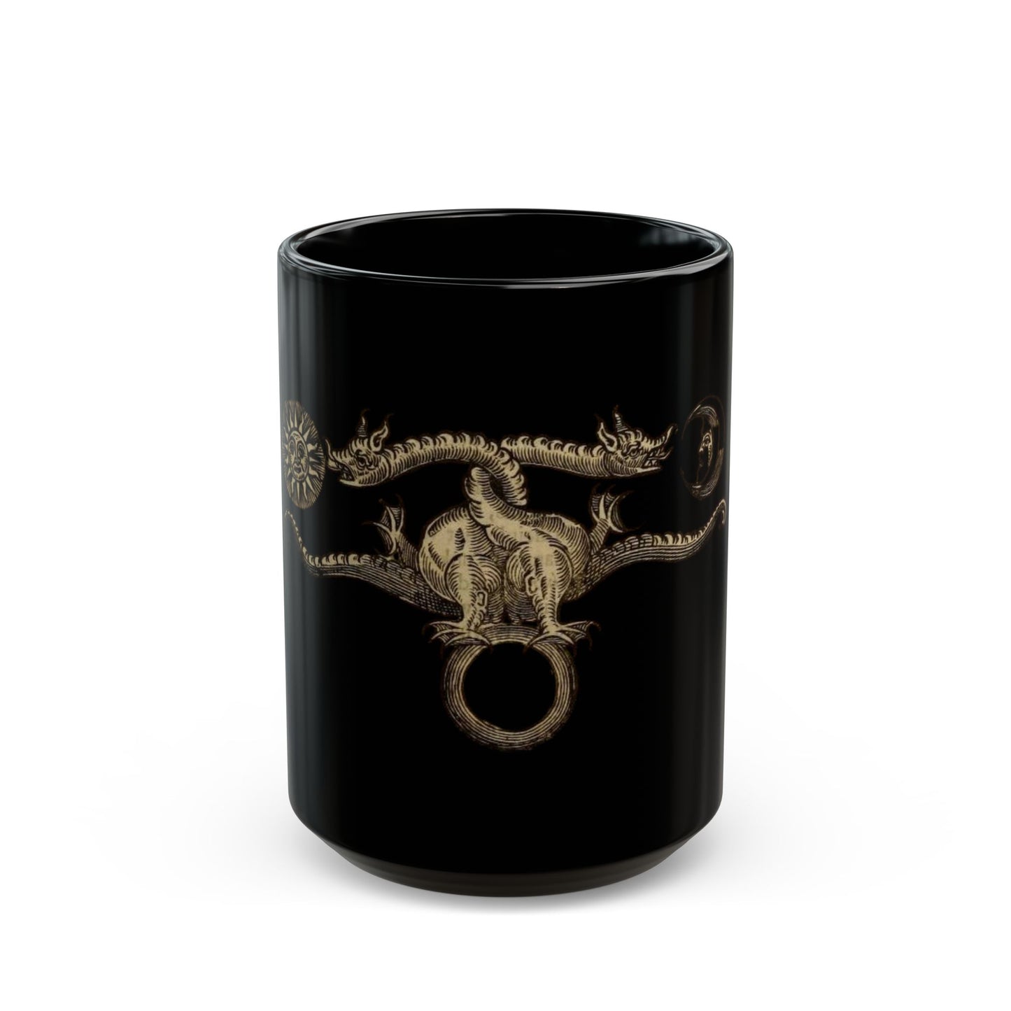 Dragon Ouroboros Black Coffee Mug – Vintage Mythical Serpent Design (11oz/15oz)