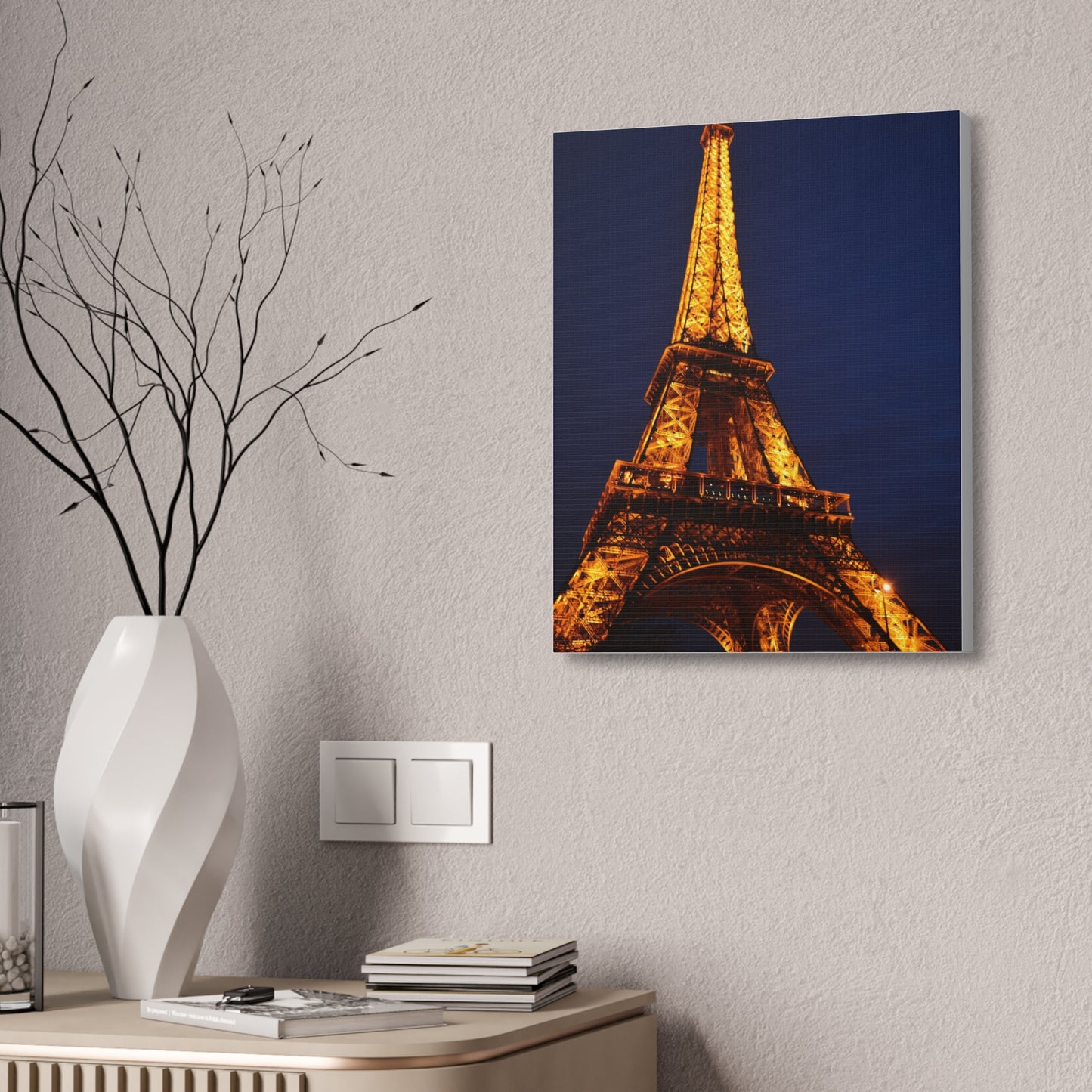 Eiffel Tower at Night Canvas | Paris Landmark Wall Art, Stretched Canvas