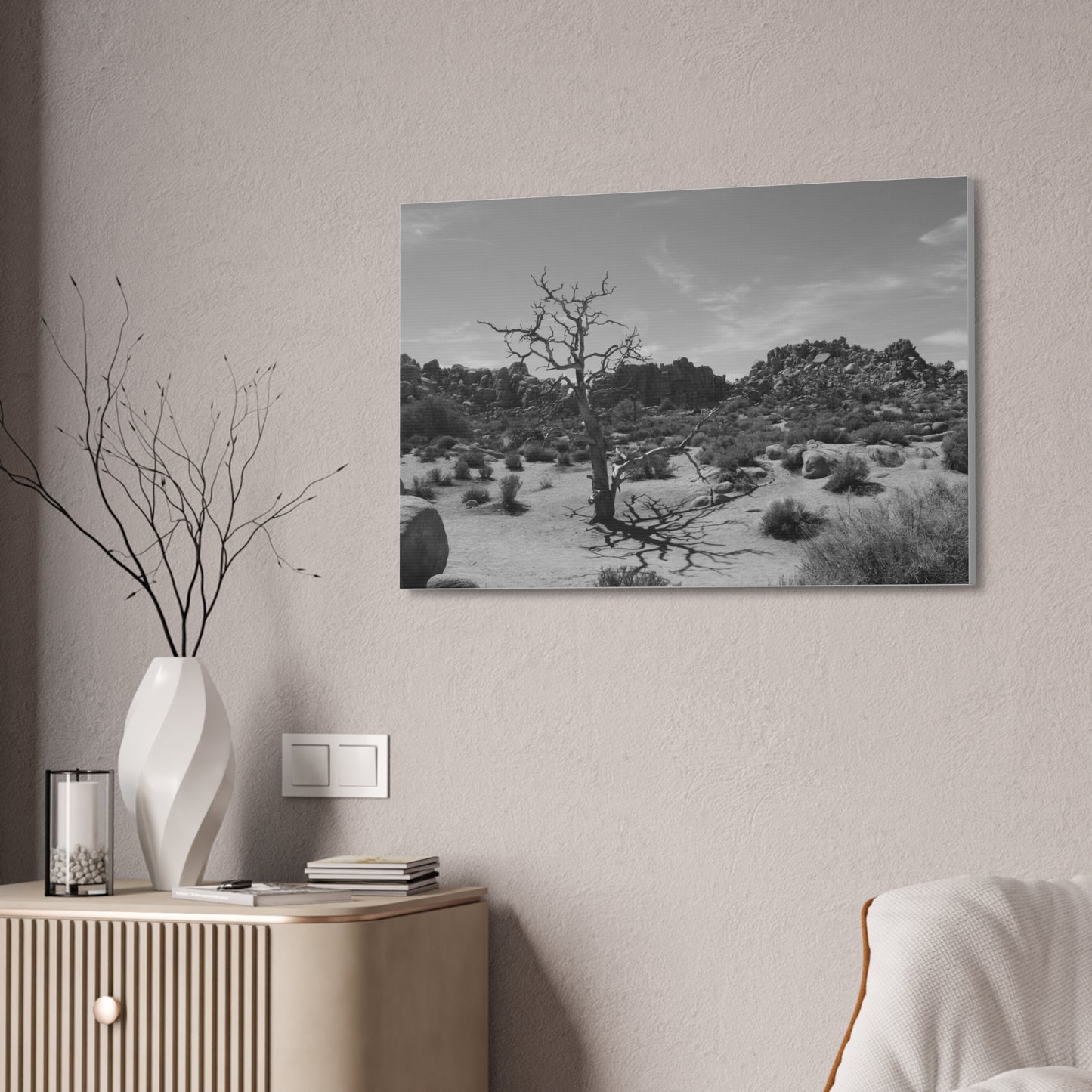 Desert Dead Tree Canvas Stretched 1.5'' | Black and White Landscape
