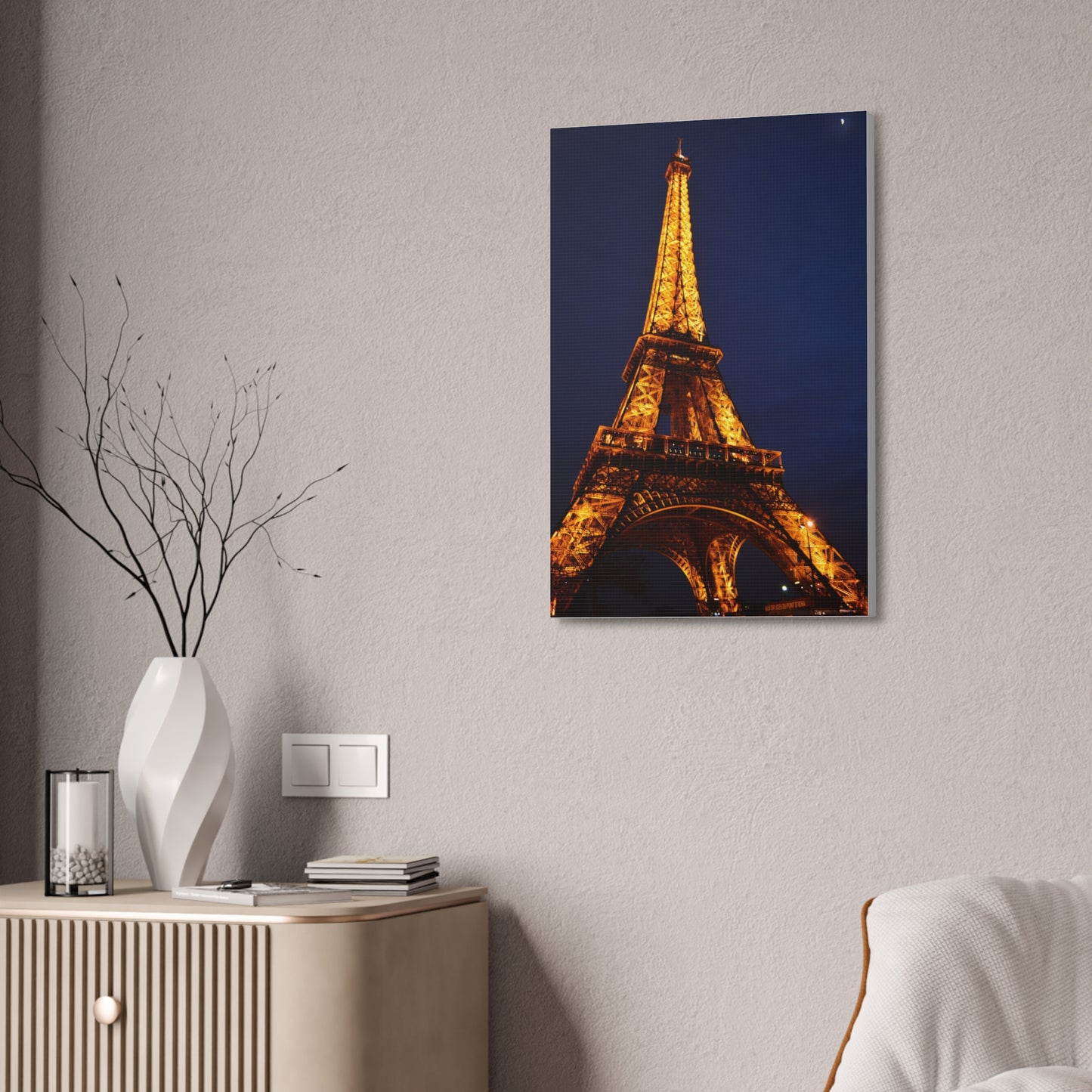 Eiffel Tower at Night Canvas | Paris Landmark Wall Art, Stretched Canvas
