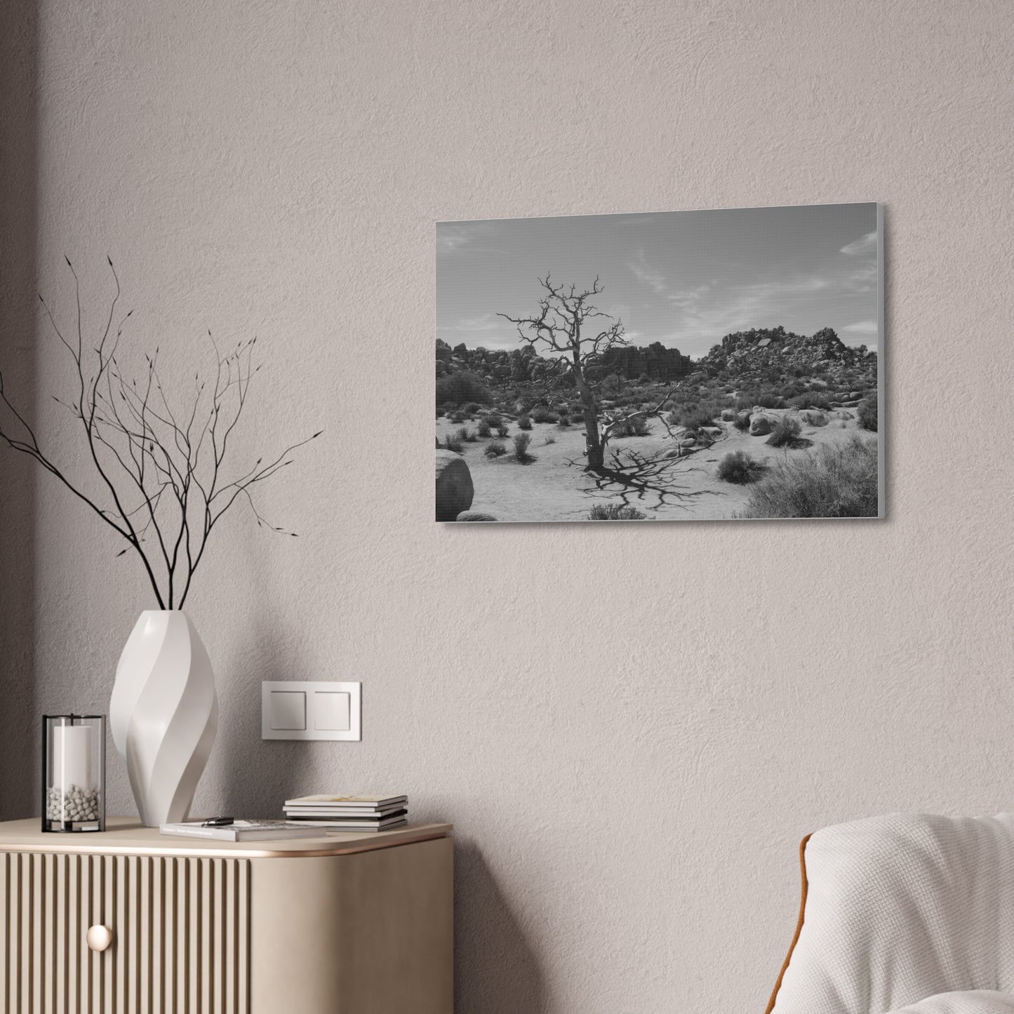 Desert Dead Tree Canvas Stretched 1.5'' | Black and White Landscape