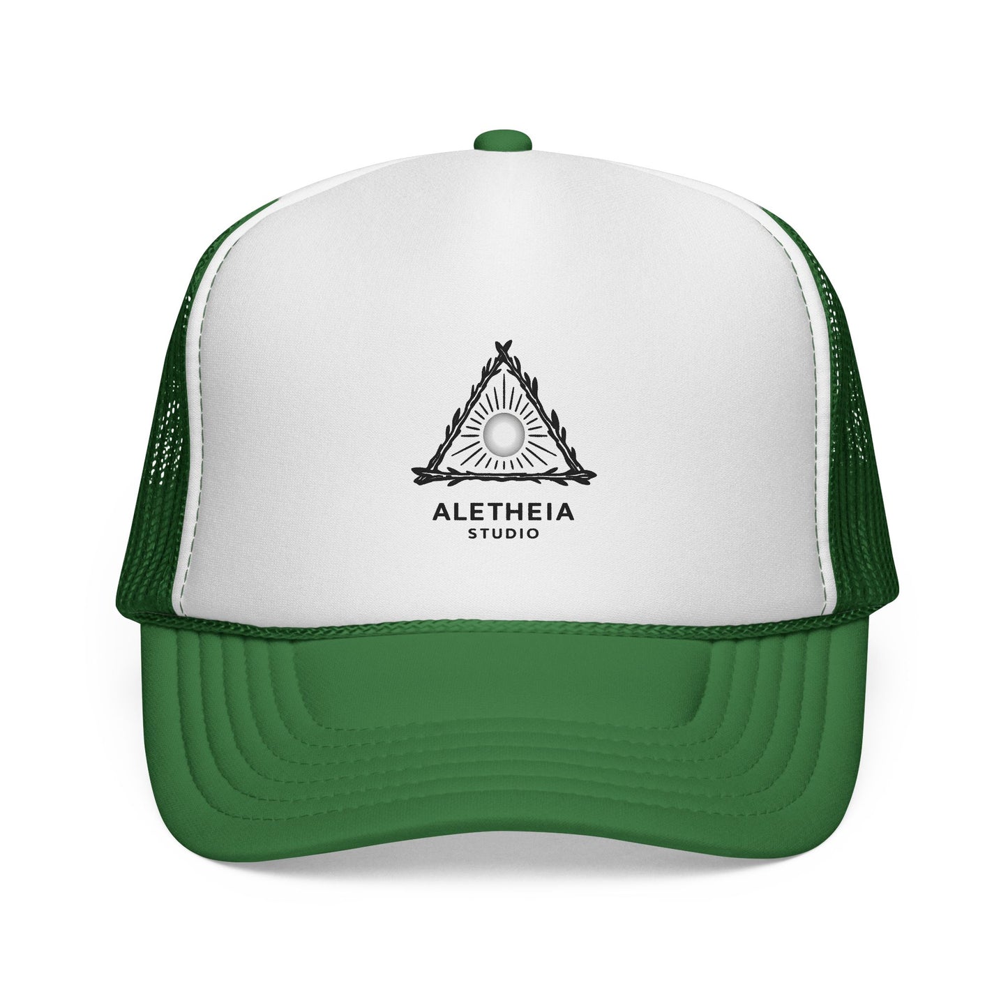 Aletheia Studio Trucker Hat — Minimal Triangle Logo Mesh Cap