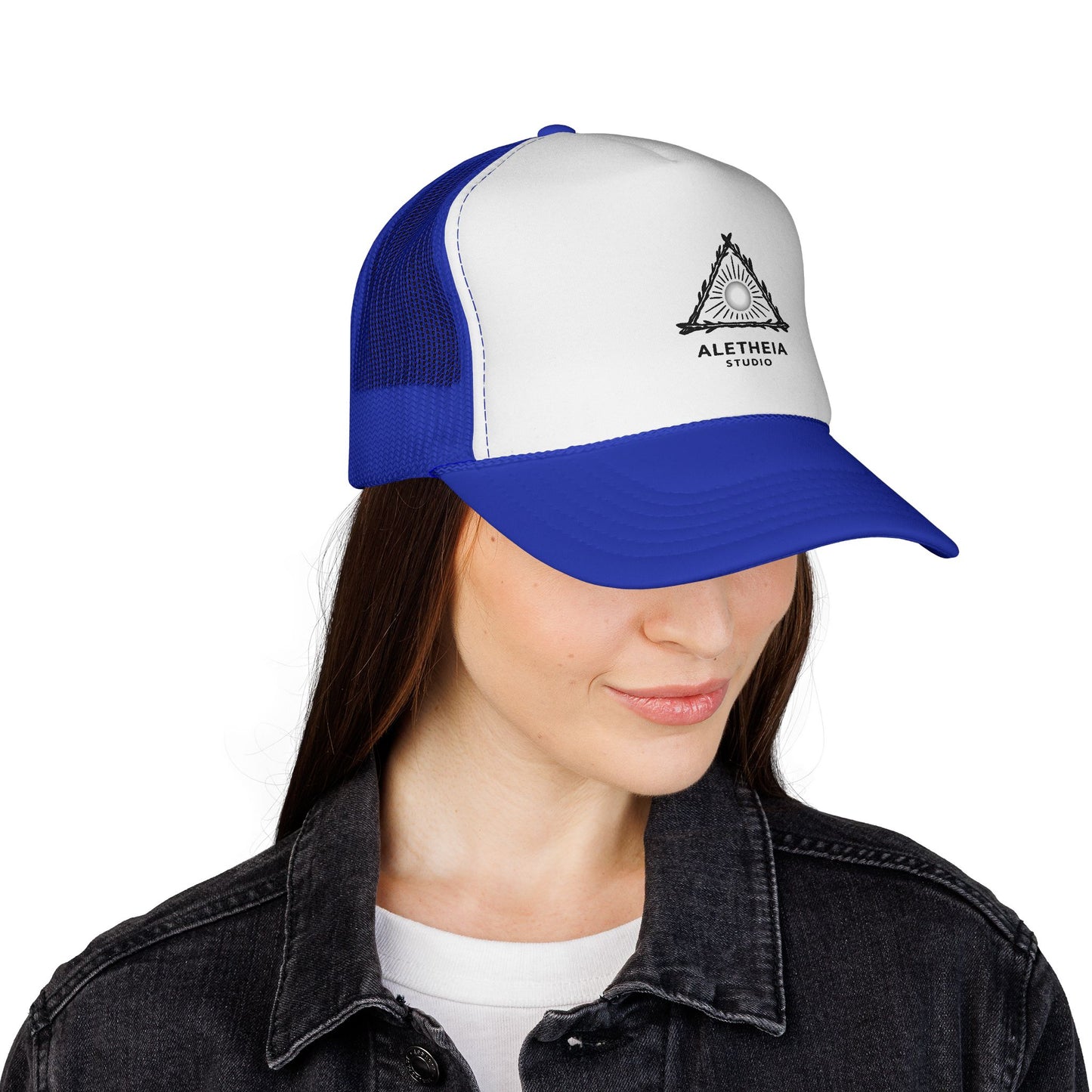 Aletheia Studio Trucker Hat — Minimal Triangle Logo Mesh Cap