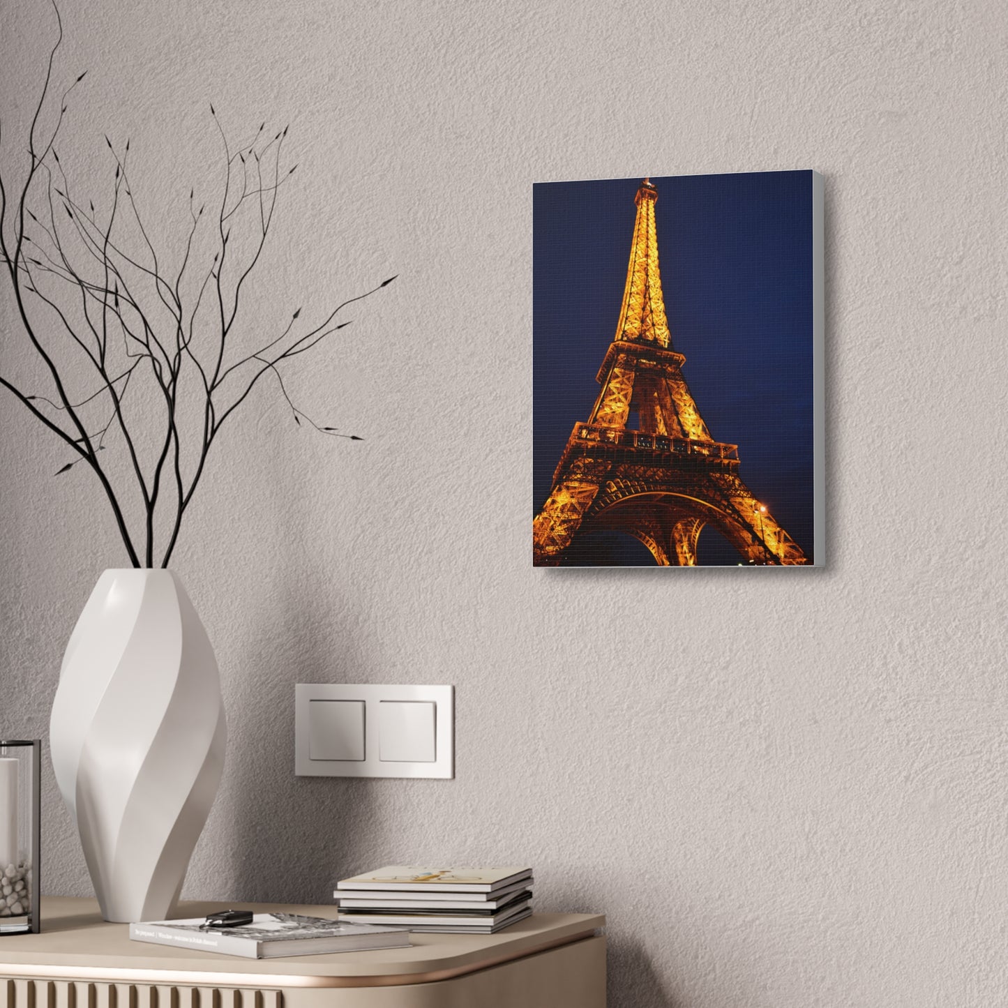 Eiffel Tower at Night Canvas | Paris Landmark Wall Art, Stretched Canvas
