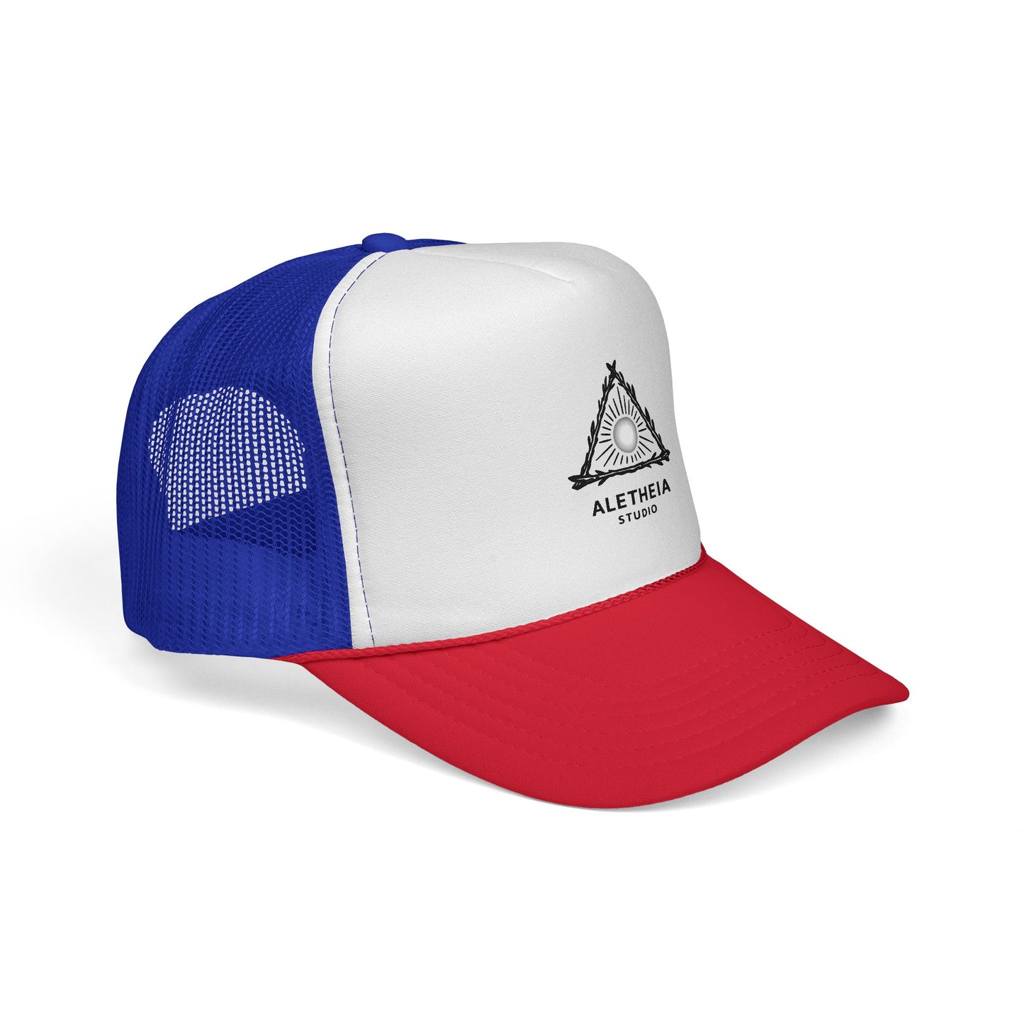 Aletheia Studio Trucker Hat — Minimal Triangle Logo Mesh Cap