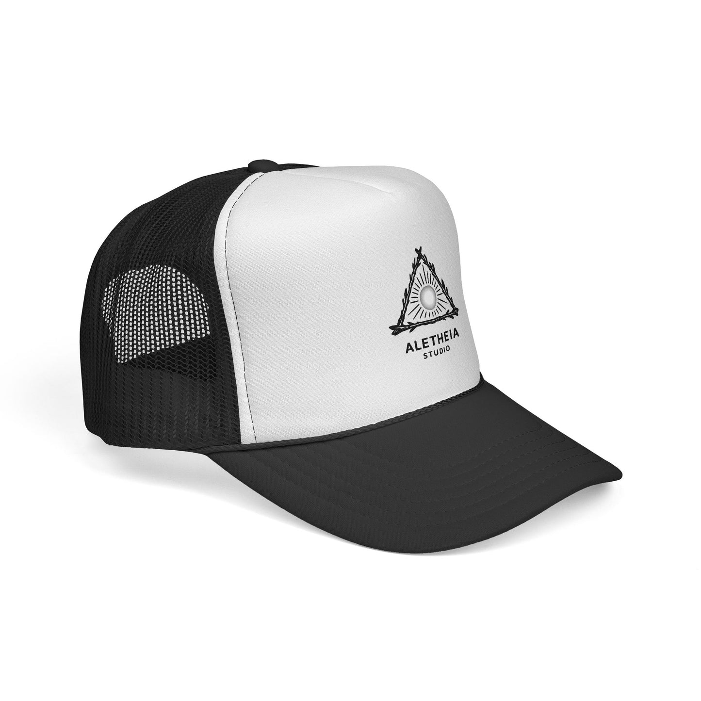 Aletheia Studio Trucker Hat — Minimal Triangle Logo Mesh Cap