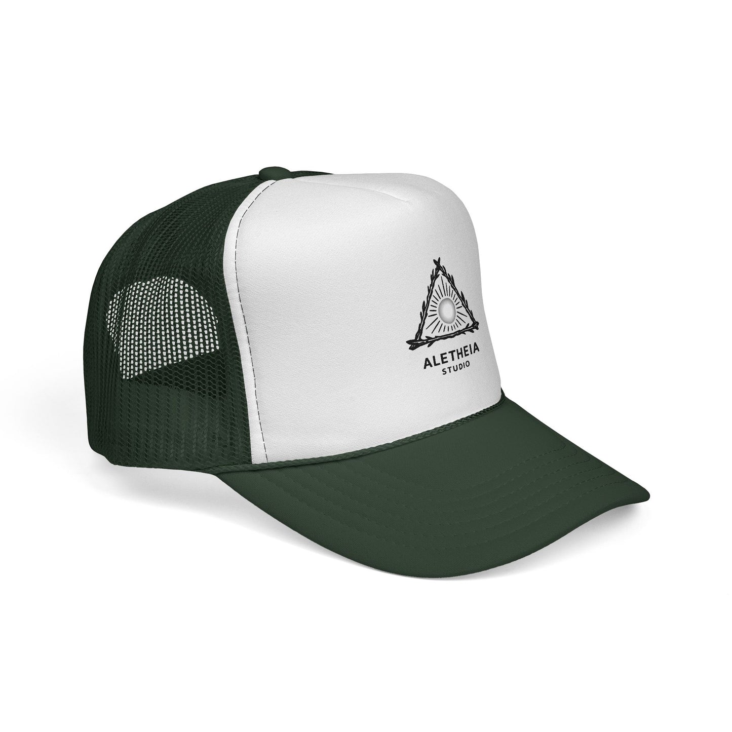Aletheia Studio Trucker Hat — Minimal Triangle Logo Mesh Cap