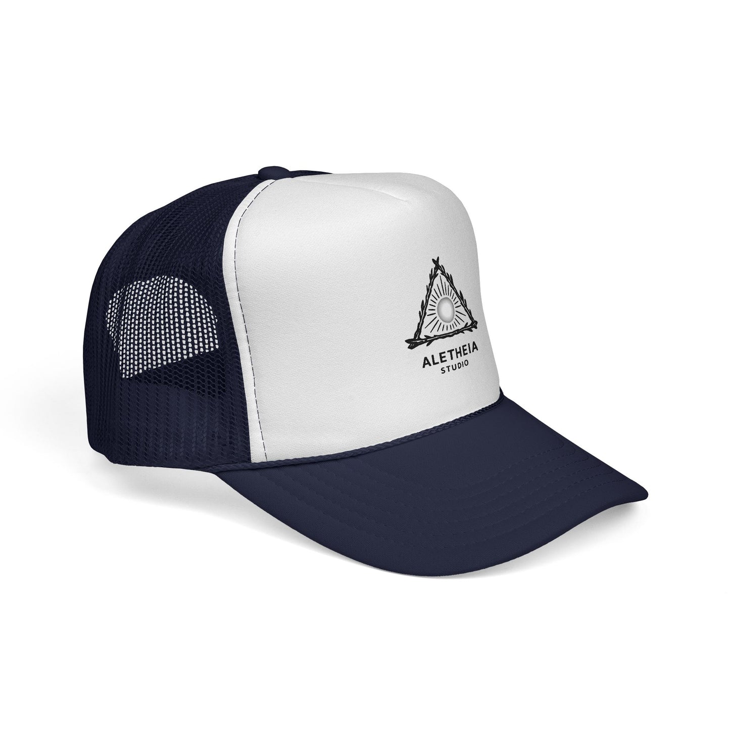 Aletheia Studio Trucker Hat — Minimal Triangle Logo Mesh Cap