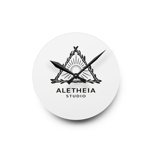 Aletheia Studio Logo Acrylic Wall Clock | Minimal Sunray Triangle Design