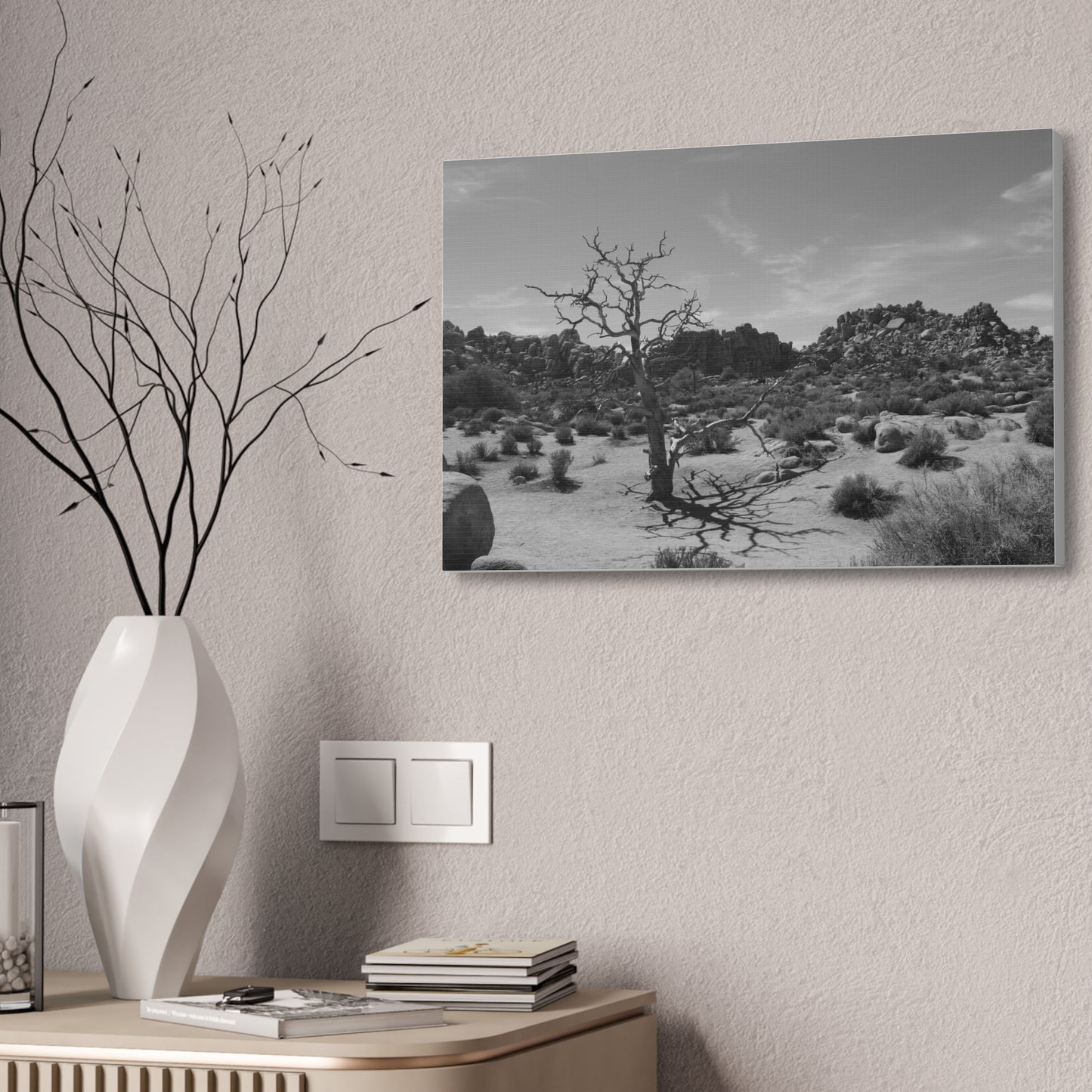 Desert Dead Tree Canvas Stretched 1.5'' | Black and White Landscape