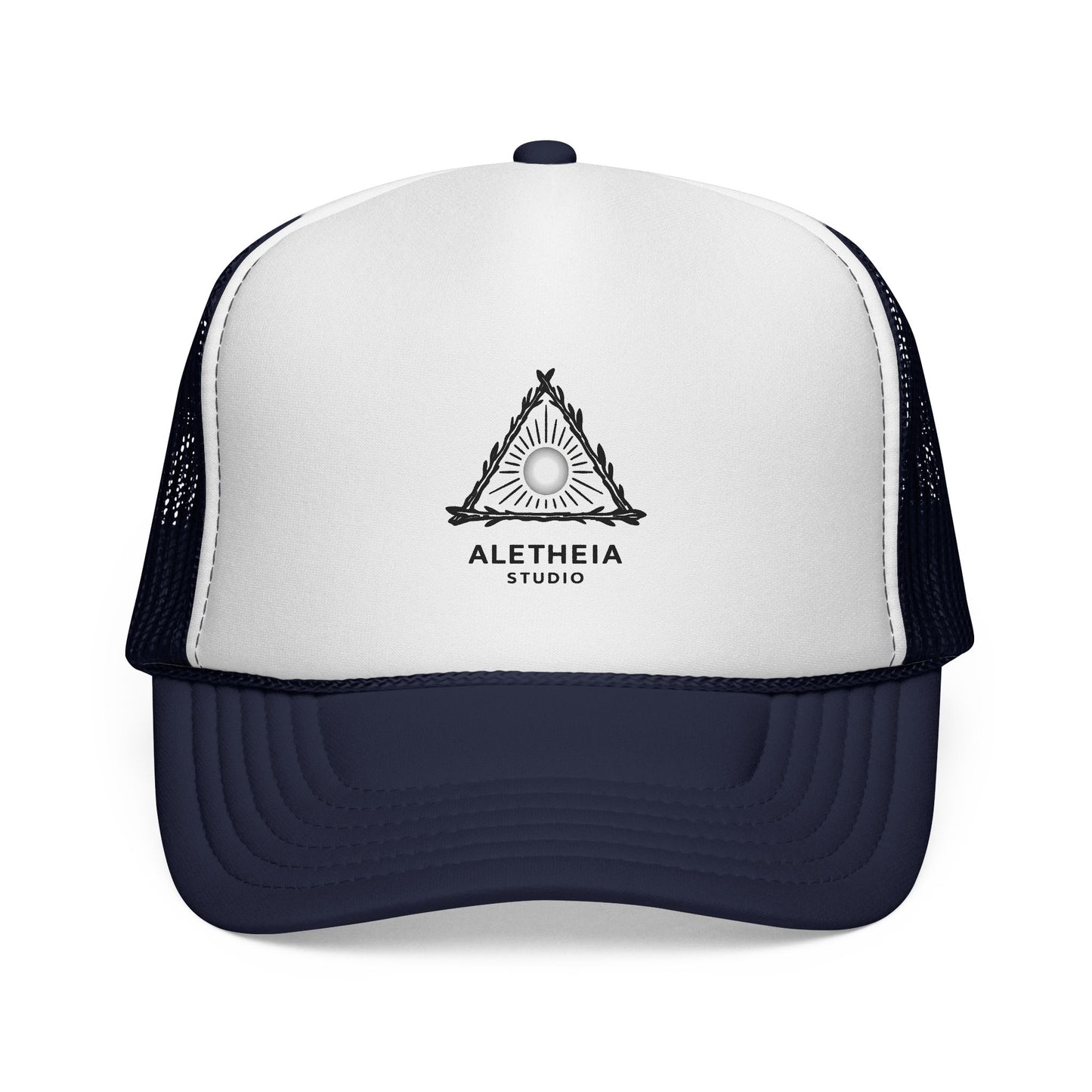 Aletheia Studio Trucker Hat — Minimal Triangle Logo Mesh Cap