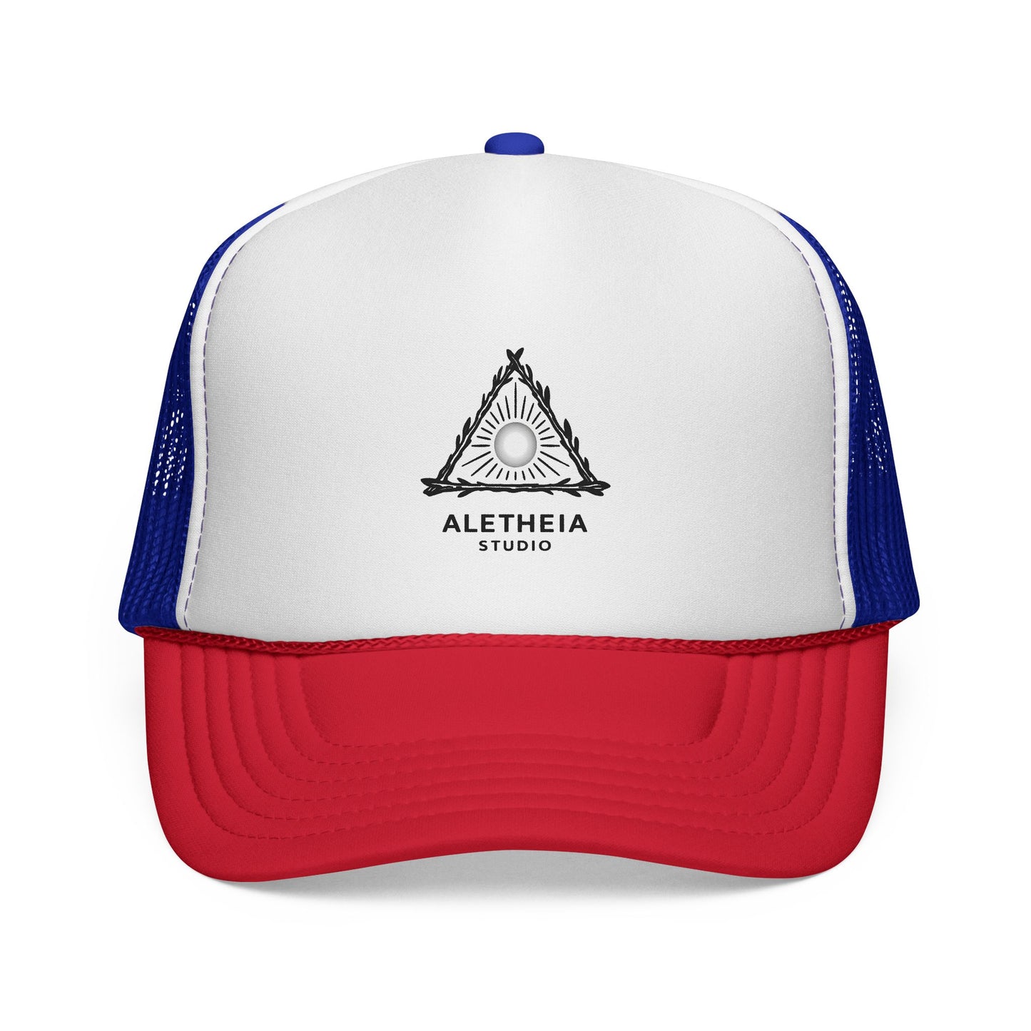Aletheia Studio Trucker Hat — Minimal Triangle Logo Mesh Cap
