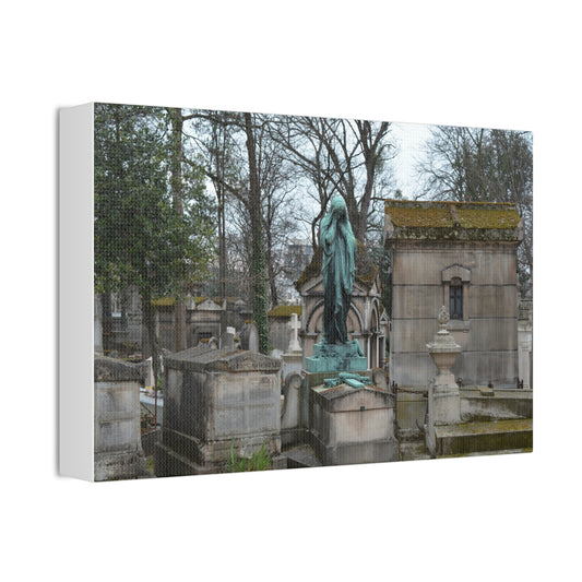 Cemetery Statue Photograph Canvas Stretched 1.5" | Mourning Graveyard Wall Art