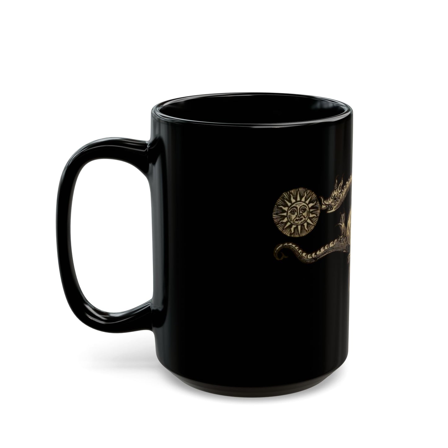 Dragon Ouroboros Black Coffee Mug – Vintage Mythical Serpent Design (11oz/15oz)